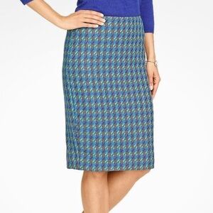 Talbots Blue and Gray Houndstooth Wool Blend Pencil Skirt Size 2